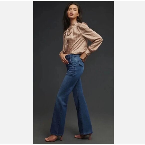 Pilcro Anthropologie Bootcut Jeans‎ Mid Rise Cotton Hemp Boho Hippie Retro Denim - Picture 1 of 16